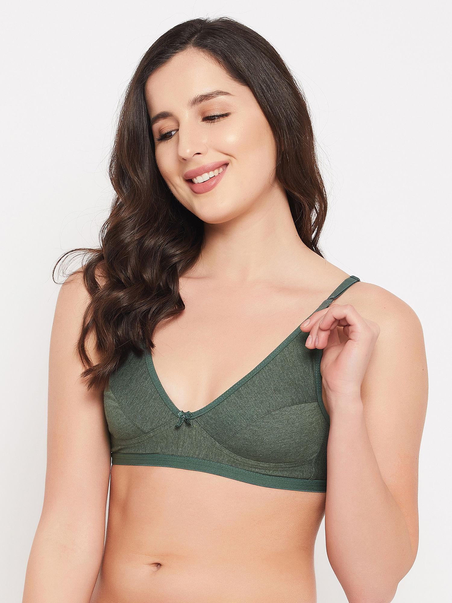 non-padded non-wired demi cup bra in olive green - cotton