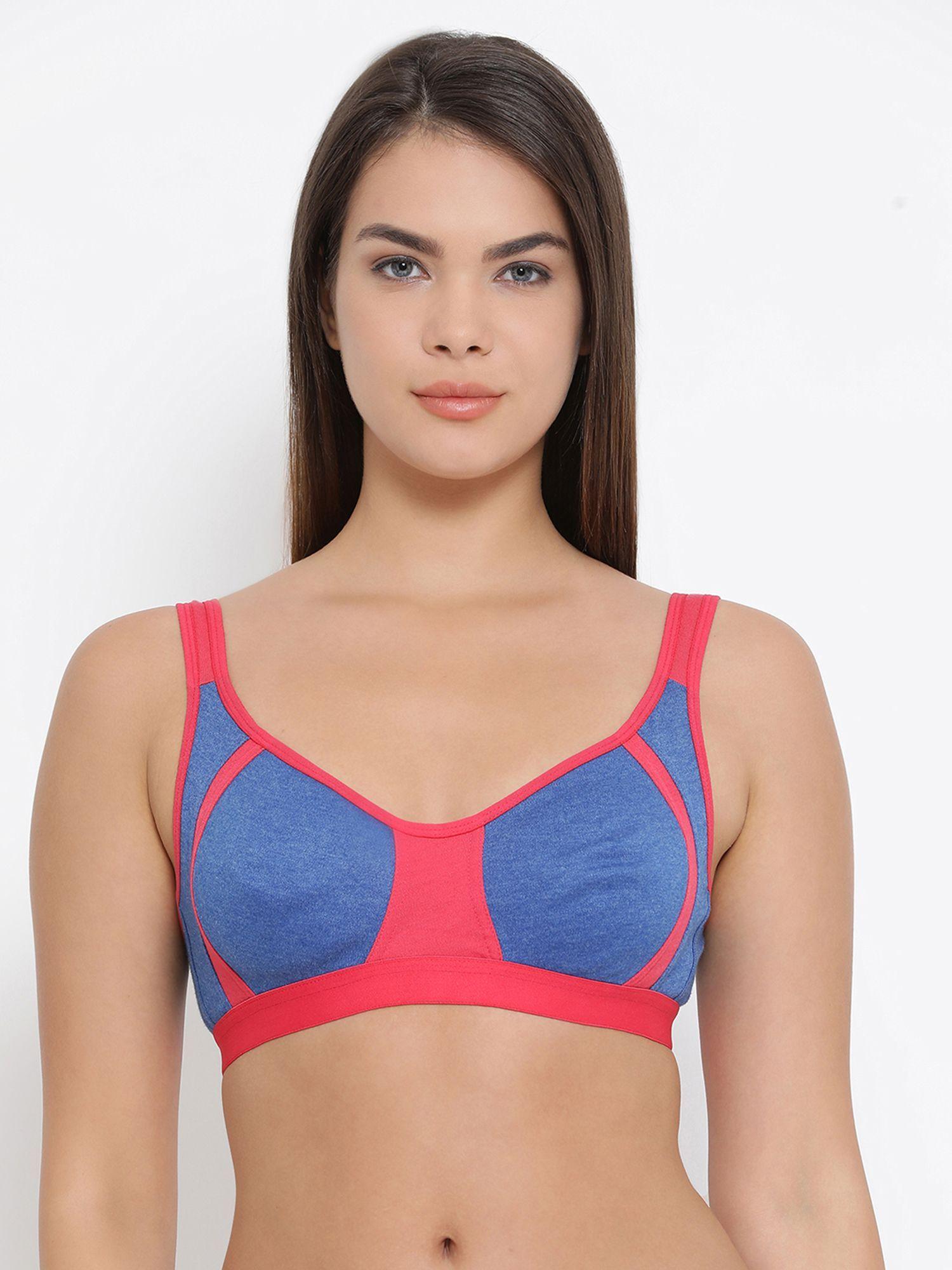 non-padded non-wired full coverage t-shirt bra in navy cotton rich blue