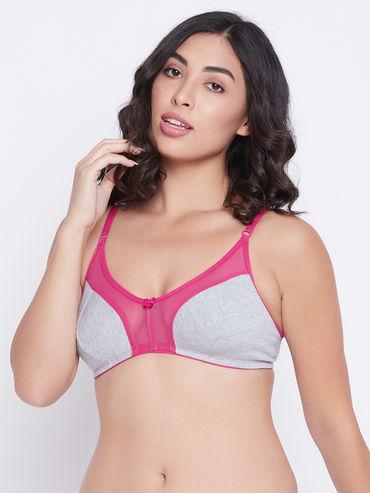 non-padded non-wired full cup bra in light grey melange - cotton