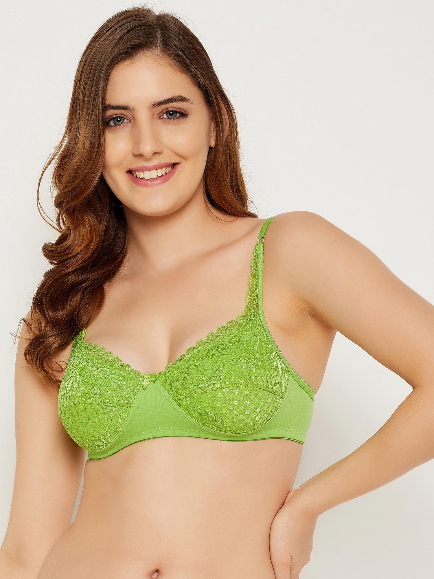 non-padded non-wired full cup bra in neon green - cotton rich green