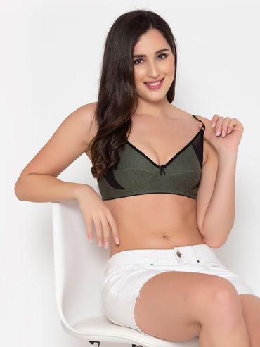 non-padded non-wired full cup bra in olive green - cotton