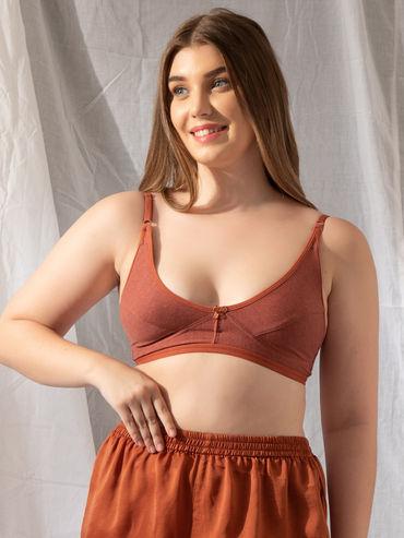 non-padded non-wired full cup bra in peach colour- cotton