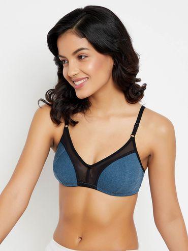 non-padded non-wired full cup colour block bra - cotton - teal