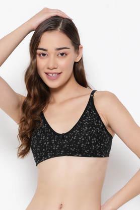 non-padded non-wired full cup floral print bra in black - cotton - black