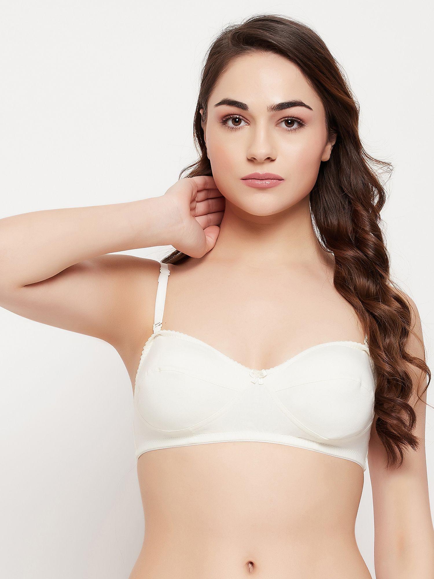 non-padded non-wired full cup multiway strapless balconette bra in white - cotton