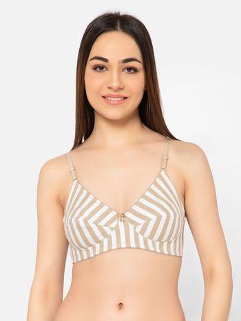 non-padded non-wired full cup striped bra in nude - cotton