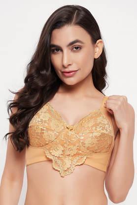 non-padded non-wired full figure bra in cream colour - lace - natural