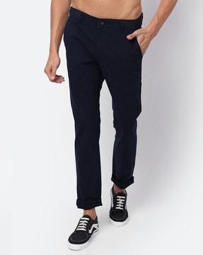 non-stretch straight fit trousers