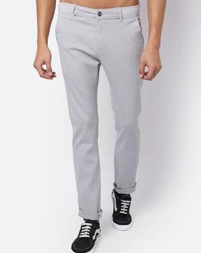 non-stretch straight fit trousers