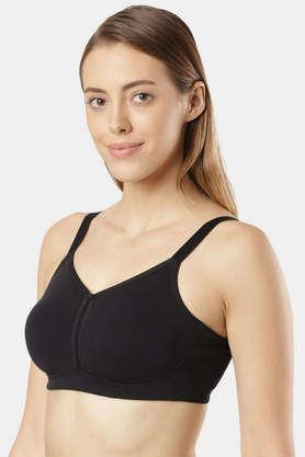 non-wired fixed strap non-padded women's minimiser bra - black