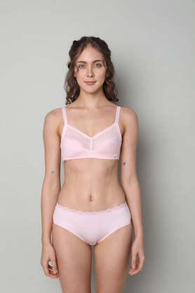non-wired fixed strap non-padded women's beginners bra - pink