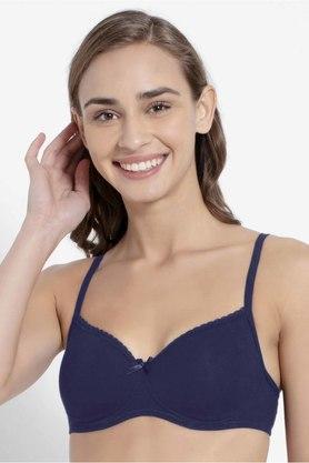 non-wired fixed straps lightly padded womens every day bra - navy