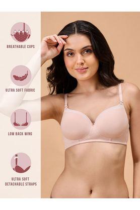 non-wired regular medium padded women's bra - nyb252-nude - buff