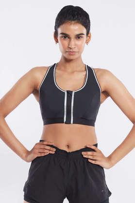 non-wired regular non-padded women's sports bra - nyk303-jetblack - black