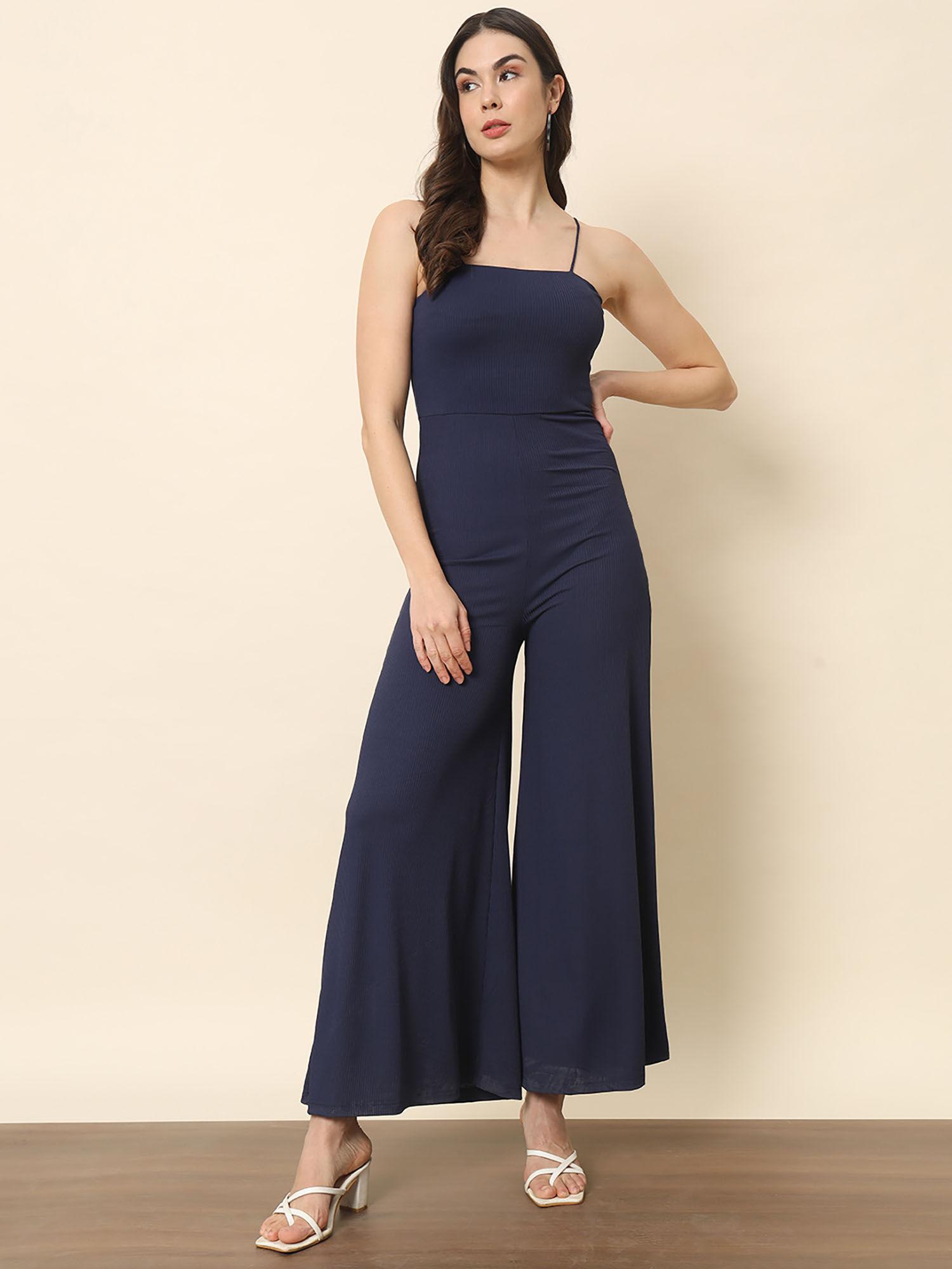 noodle strap navy blue jumpsuit