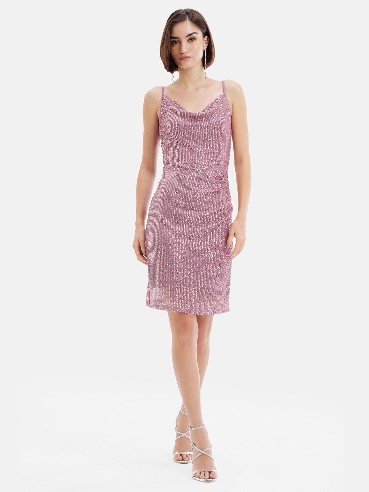 noodle strap sequin mauve mini dress