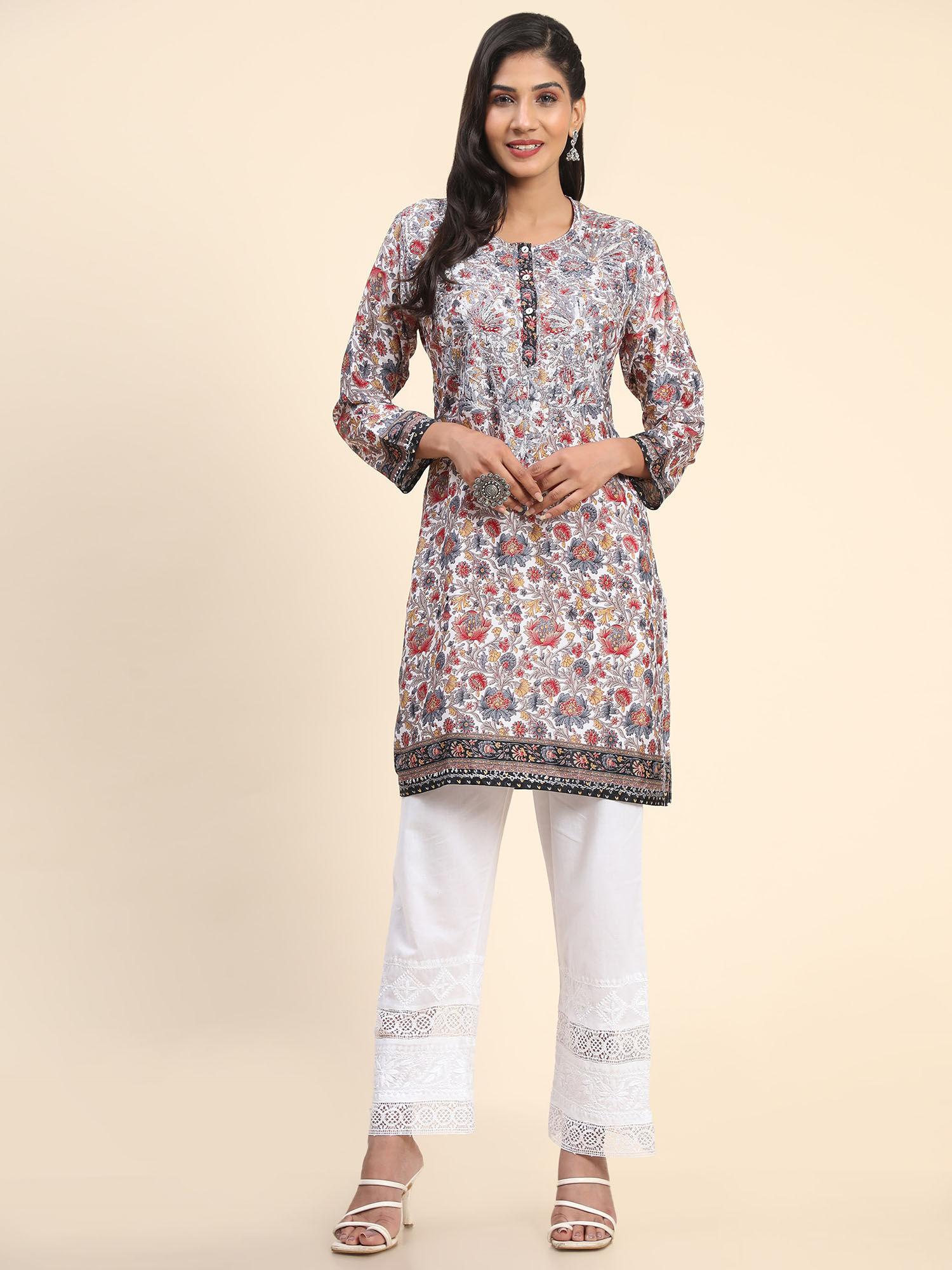 noor multi-color polysilk printed and hand embroidered kurta
