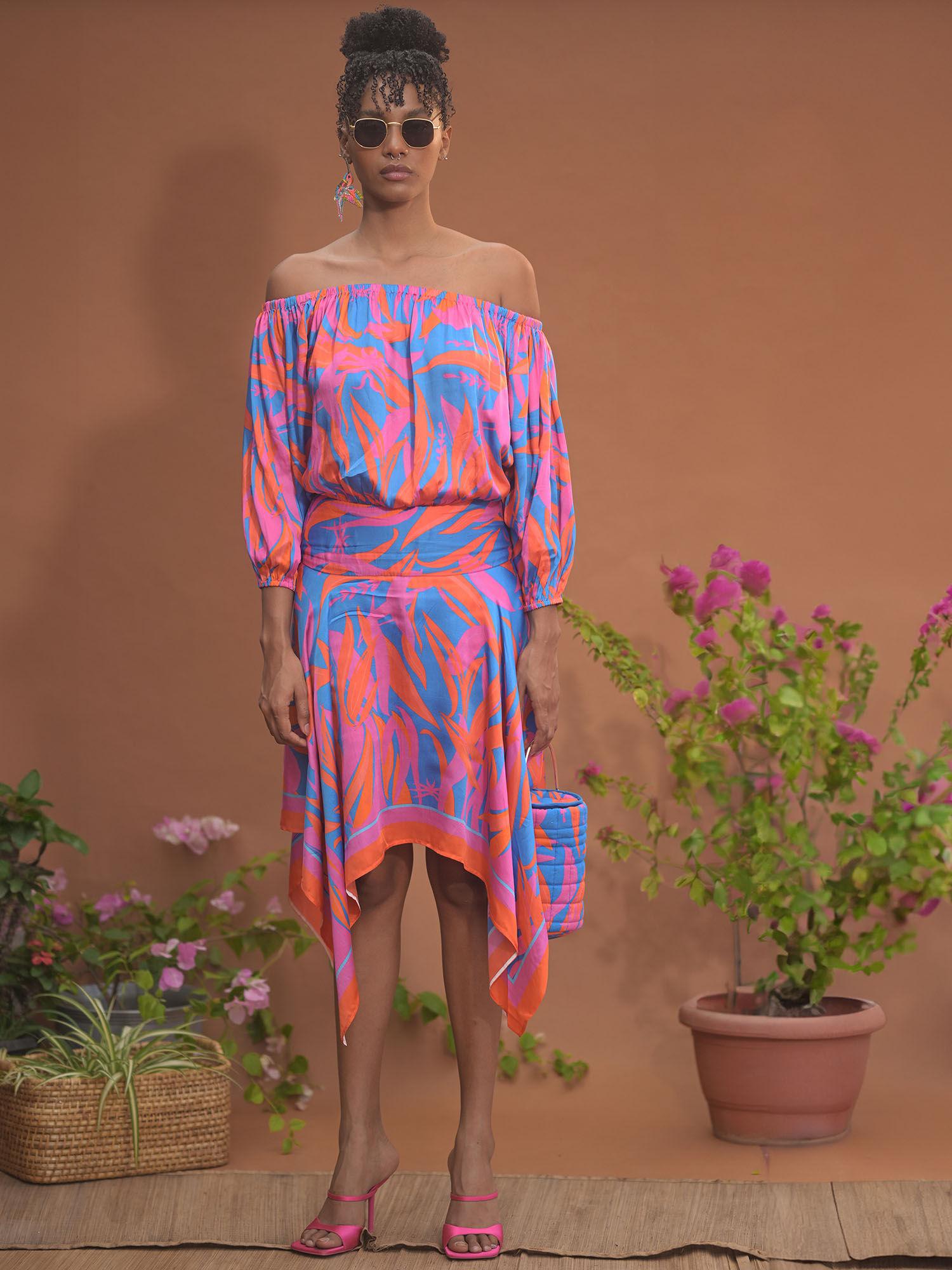 nora linen multi-color printed knee length dress