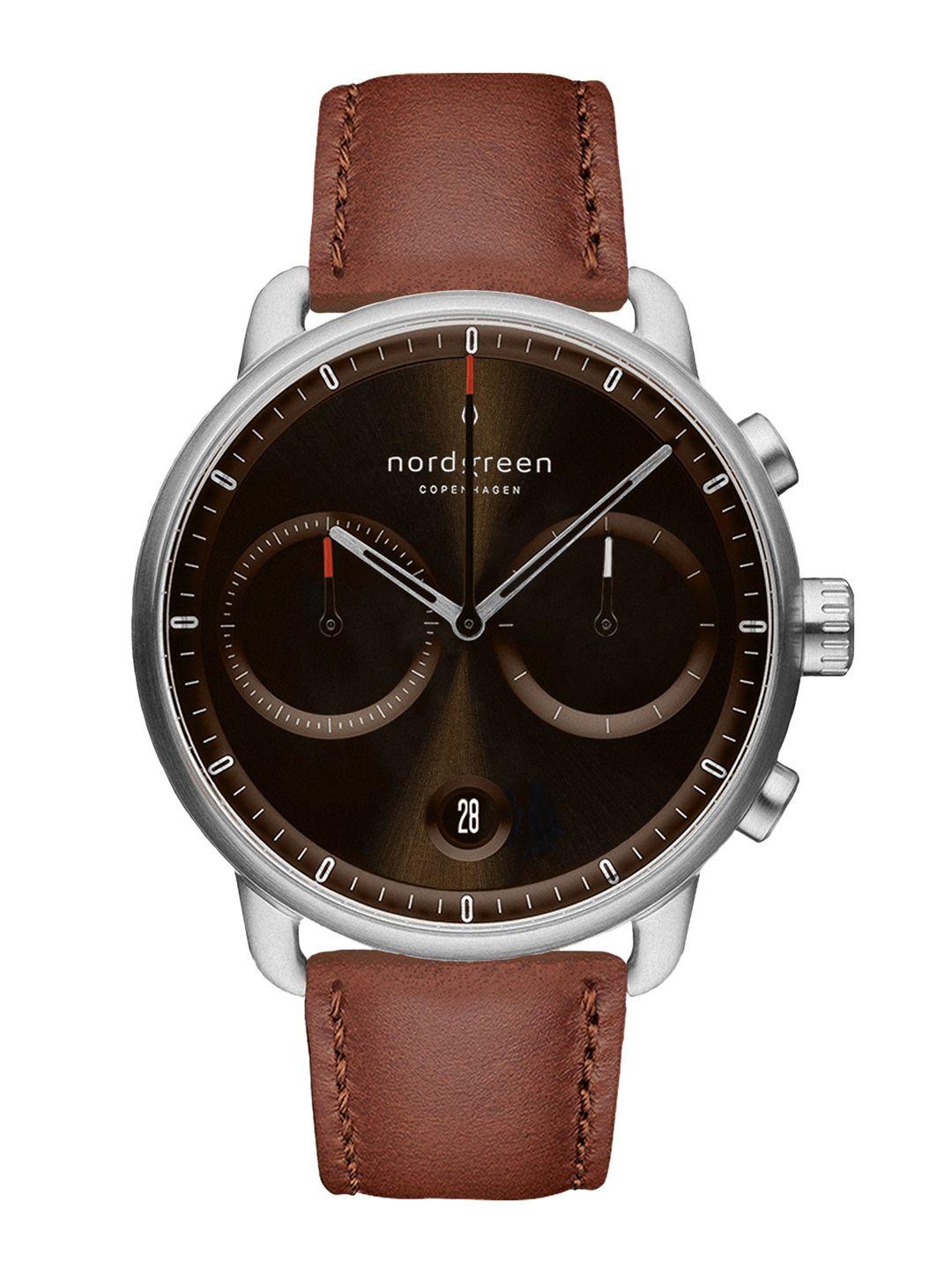 nordgreen men brown dial & silver toned stainless steel textured straps analogue watch pi42silebrbs