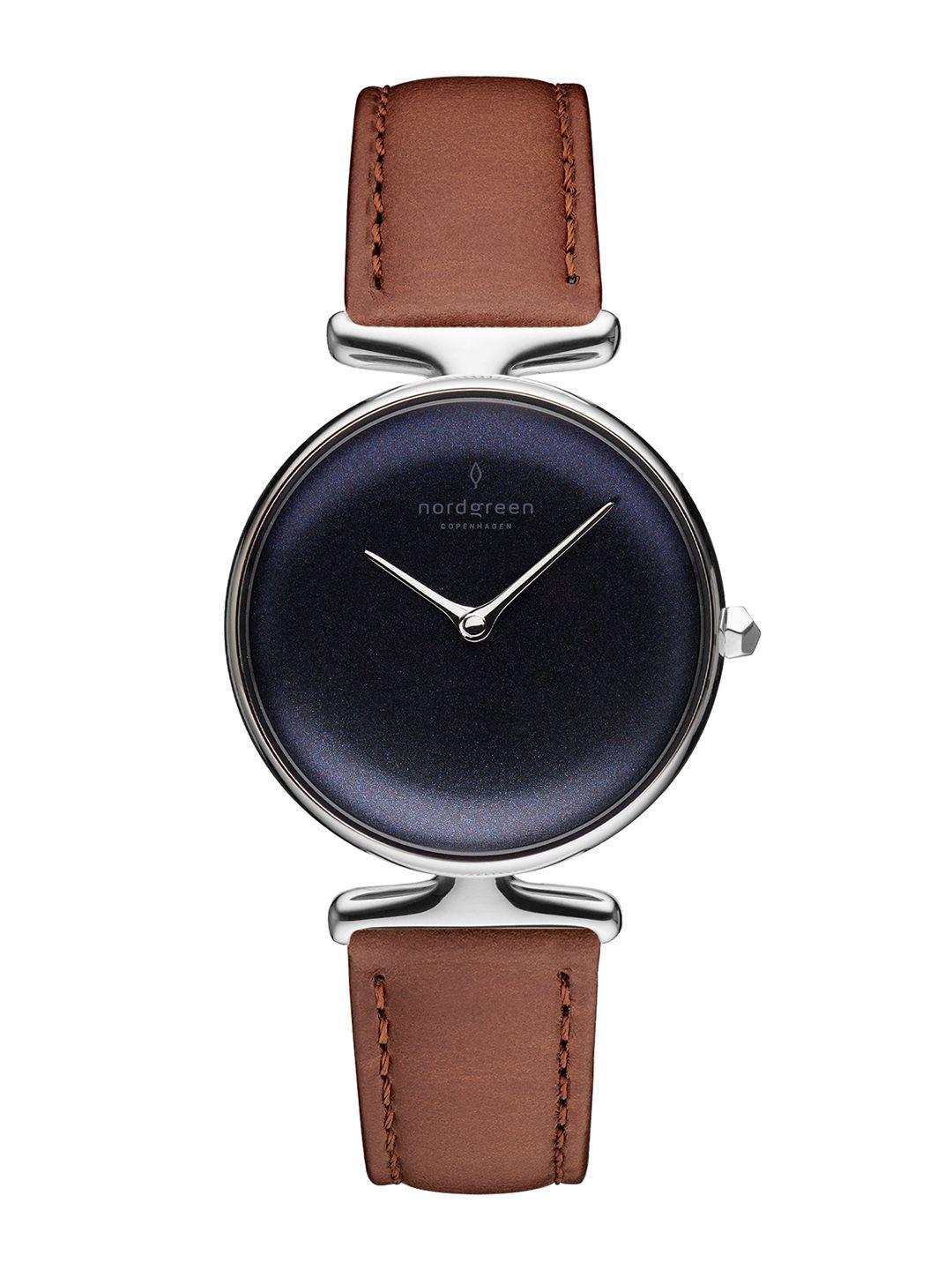 nordgreen women blue dial & brown leather straps analogue watch