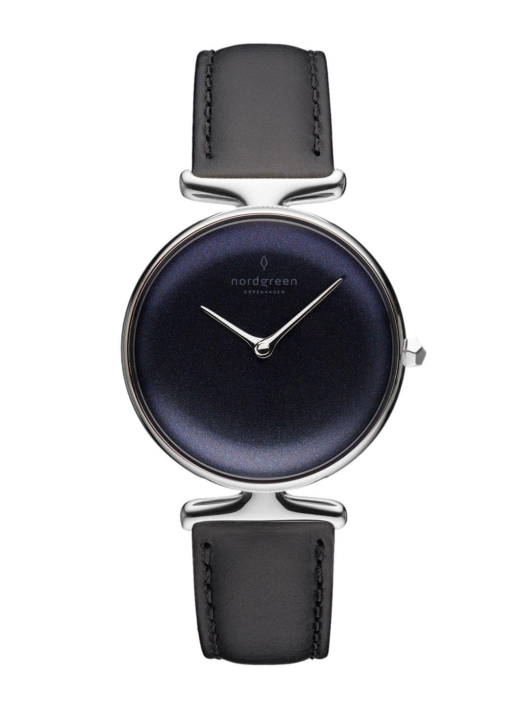 nordgreen women blue embellished dial & black leather straps analogue watch 5714205024437