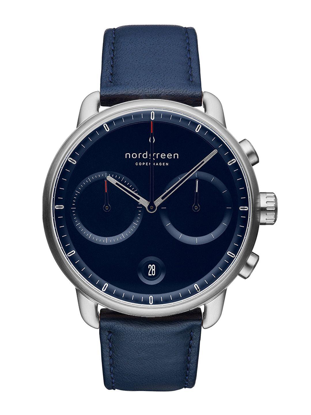 nordgreen men blue dial & blue leather straps analogue watch 5714205010669