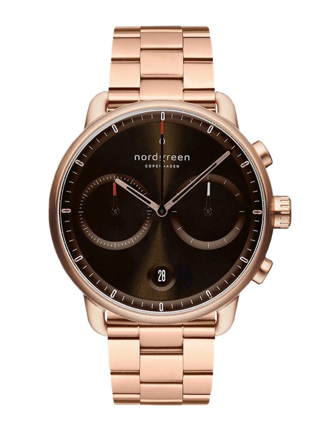 nordgreen men brown dial & rose gold toned straps analogue watch 5714205037864