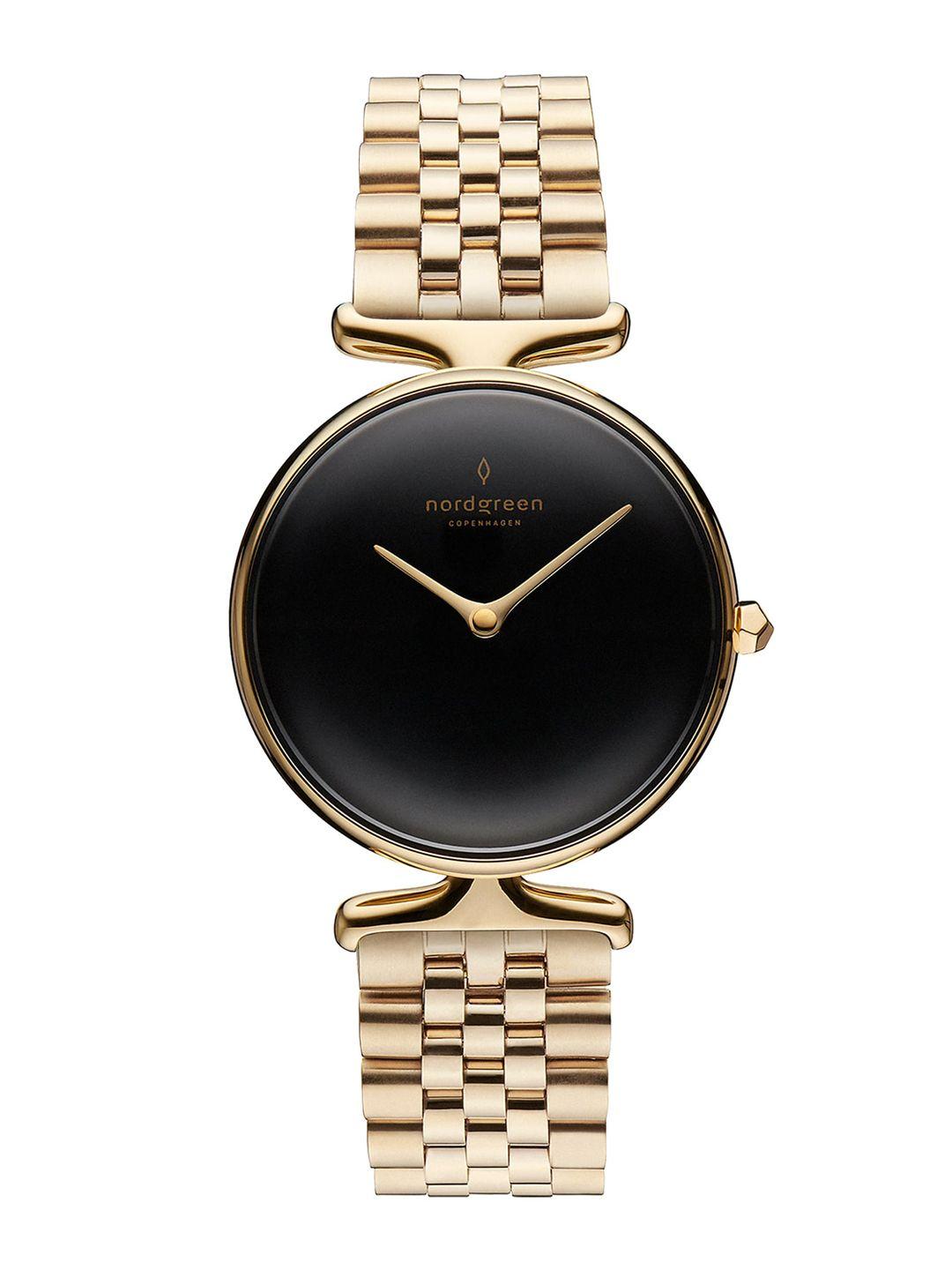 nordgreen women black mother of pearl dial & gold toned strap analogue watch