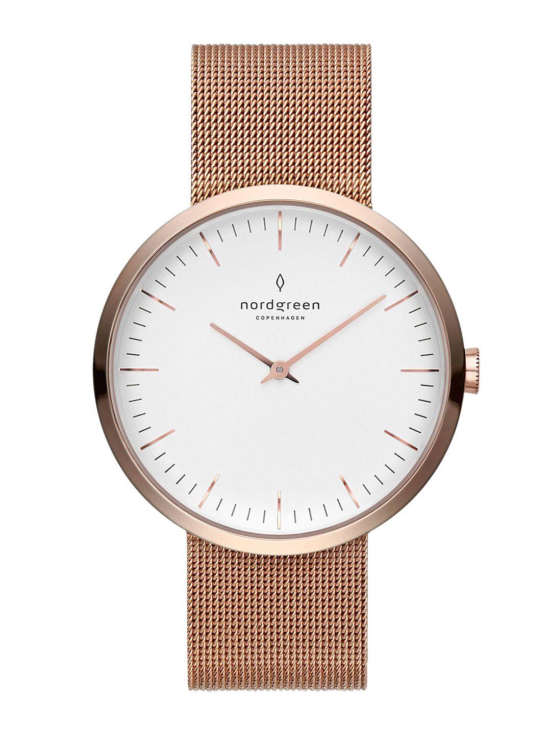 nordgreen women rose gold-toned dial bracelet style straps analogue watch