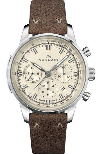 norqain freedom cream dial automatic watch with leather strap for men - n2200s22c/c221/20po.18s