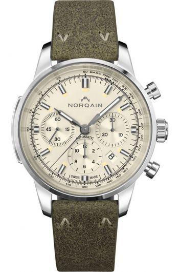 norqain freedom cream dial automatic watch with leather strap for men - n2200s22c/c221/20tro.18s