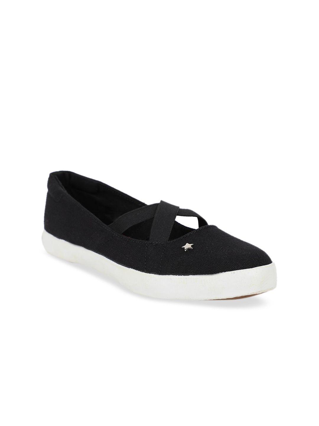 north star women black solid fabric ballerinas