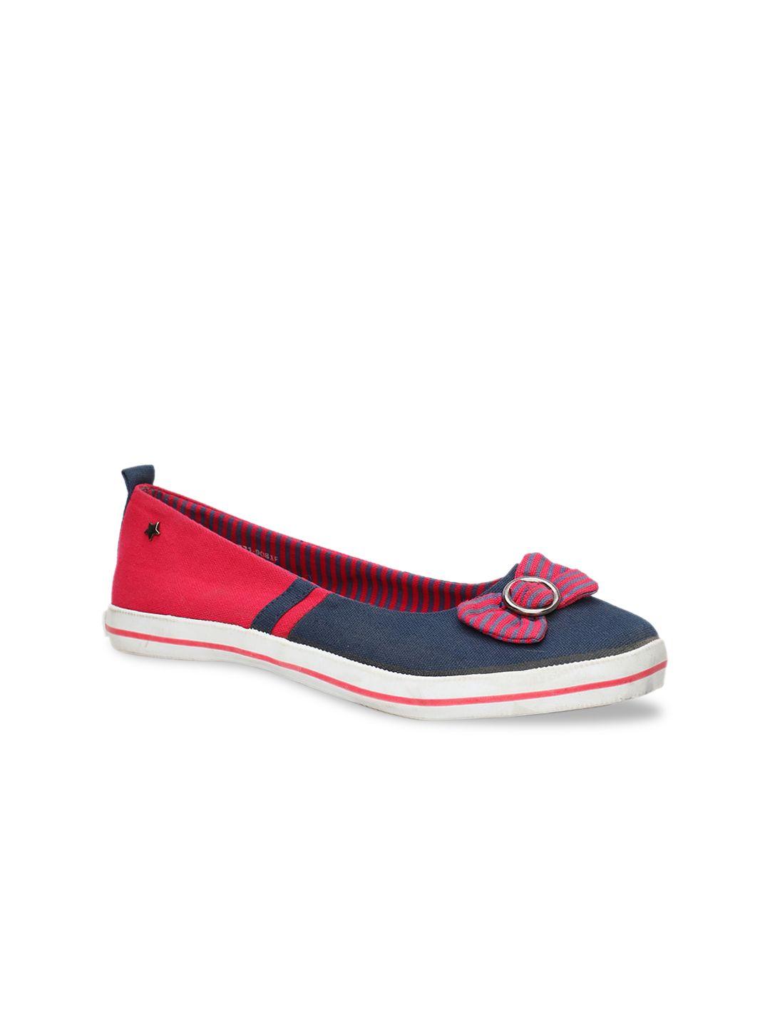 north star women blue & red colourblocked fabric ballerinas