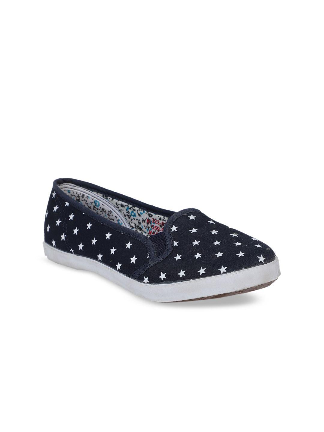 north star women navy blue printed fabric ballerinas