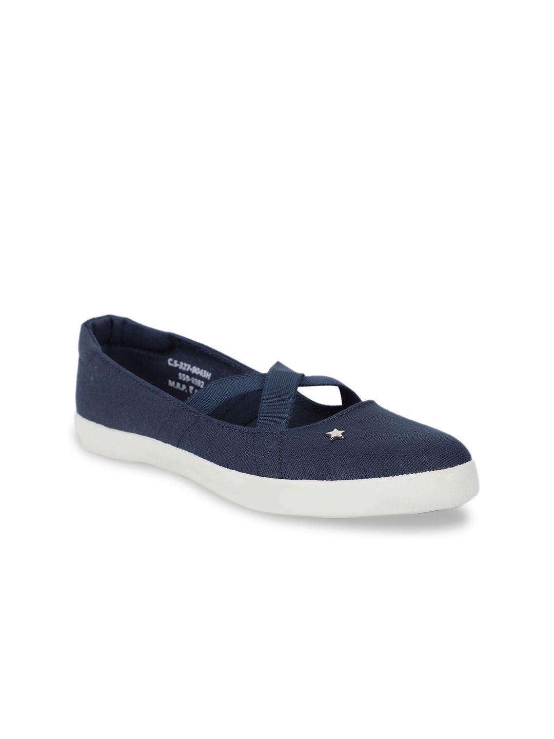 north star women navy blue solid fabric ballerinas