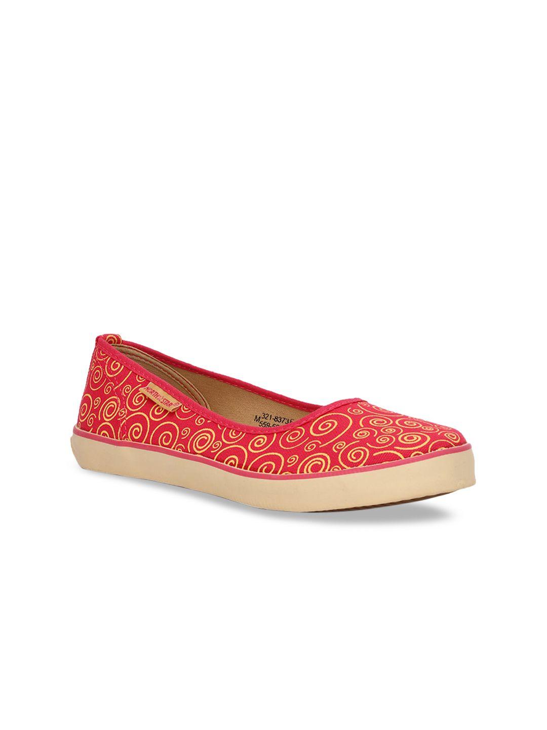 north star women red & yellow printed fabric ballerinas