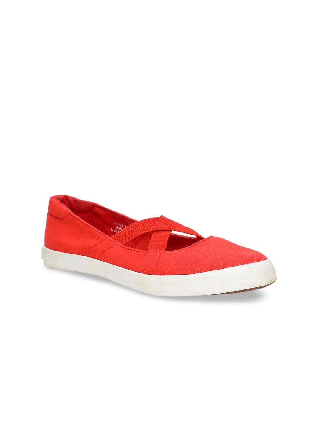 north star women red solid fabric ballerinas