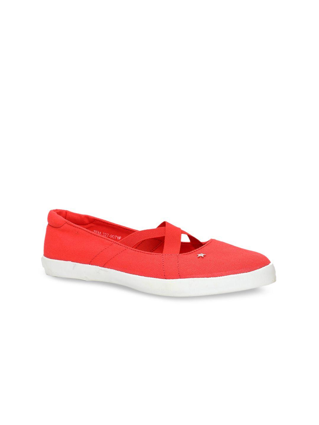 north star women red solid fabric ballerinas