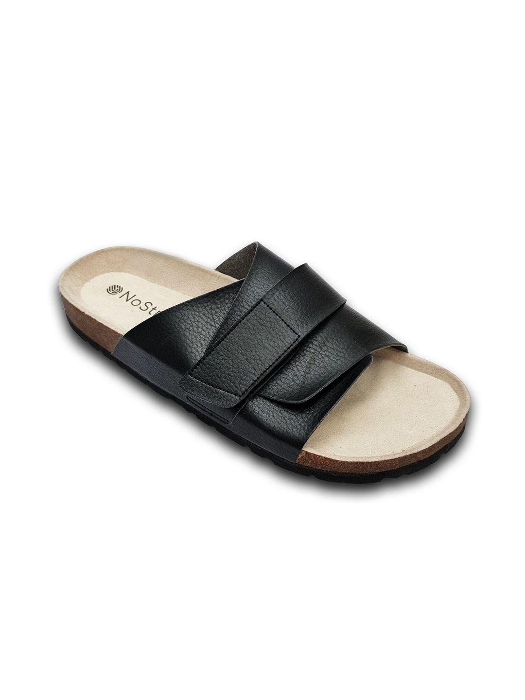 nostrain men black & cream-coloured pu comfort sandals