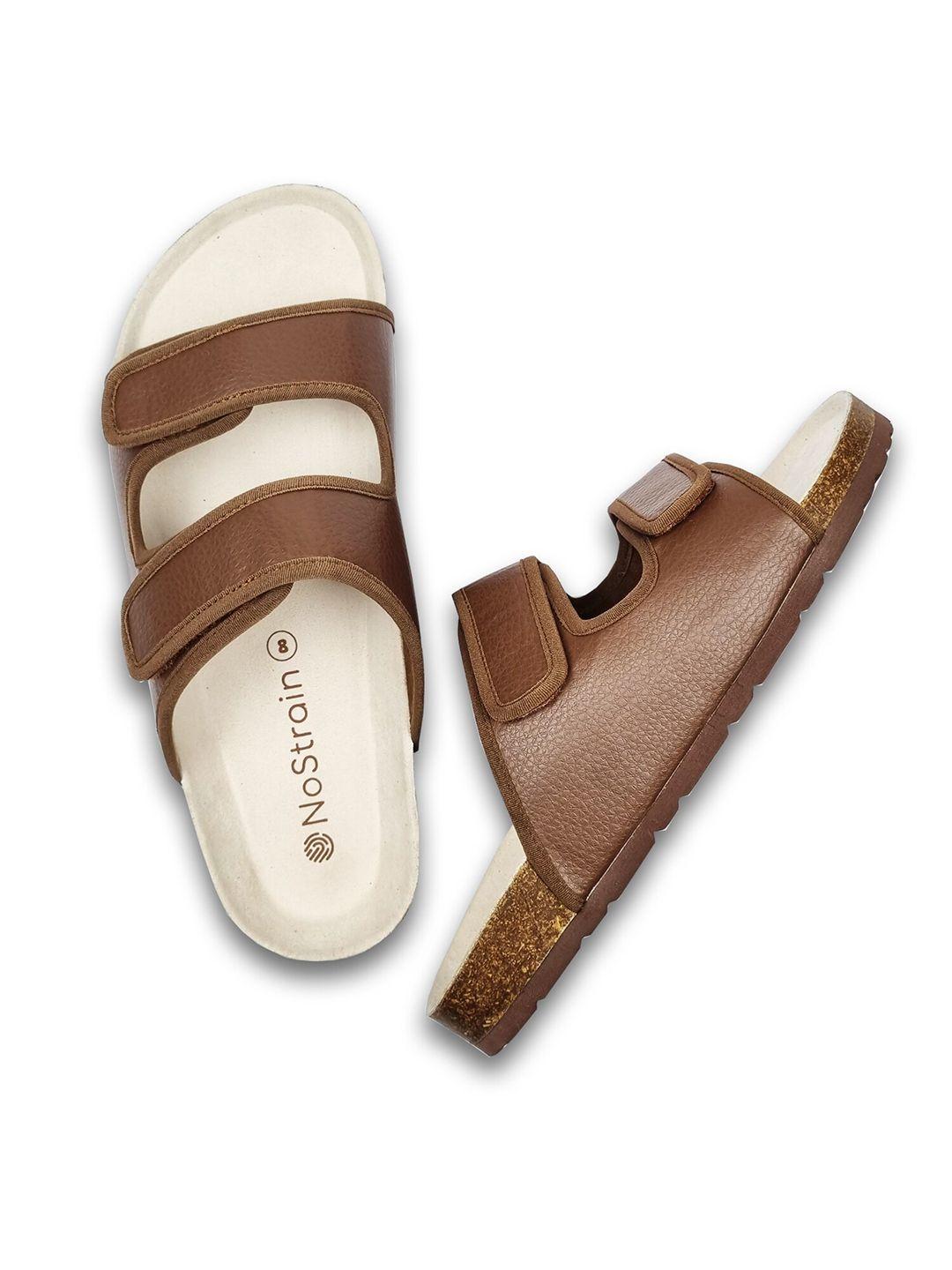 nostrain men brown & beige pu comfort sandals