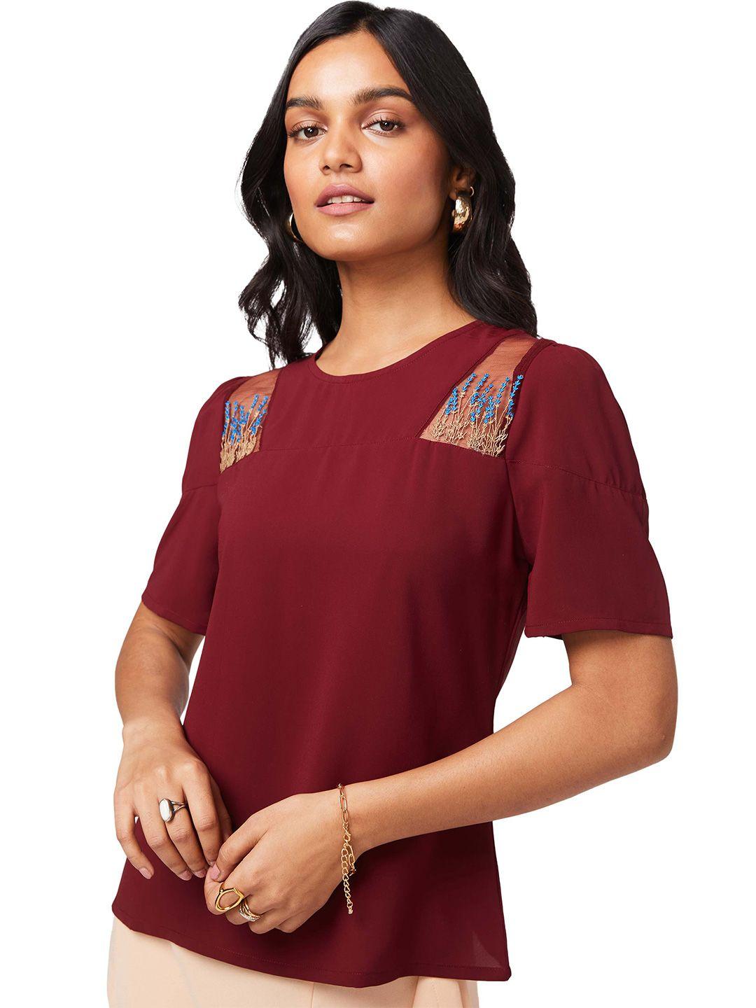 not so pink women burgundy embroidered top