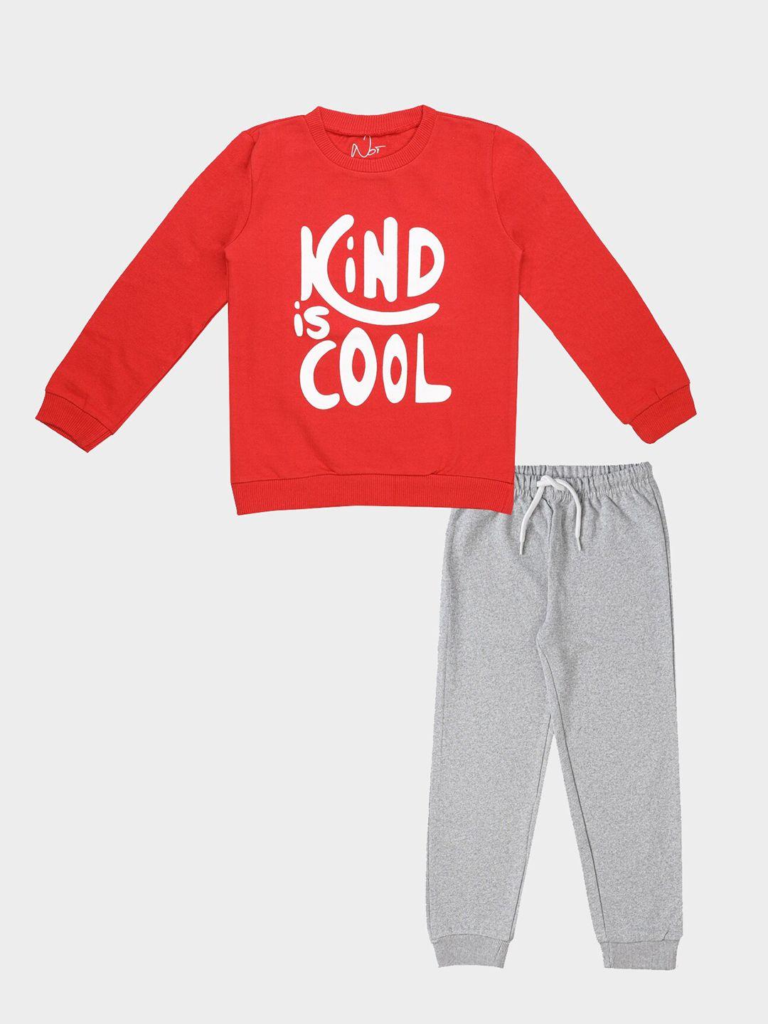 not unisex kids red & grey printed t-shirt with trousers