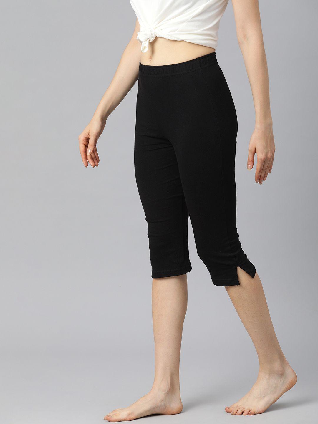 not yet by us women black cotton relaxed fit lounge capris with side slits