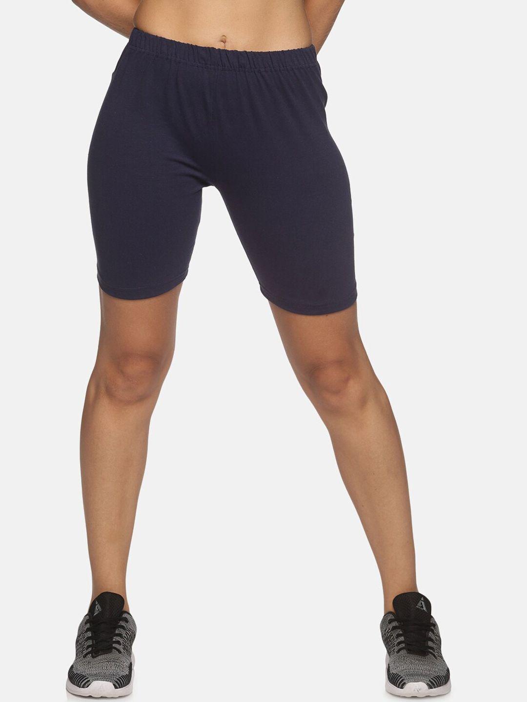 not yet by us women navy blue slim fit outdoor sports shorts