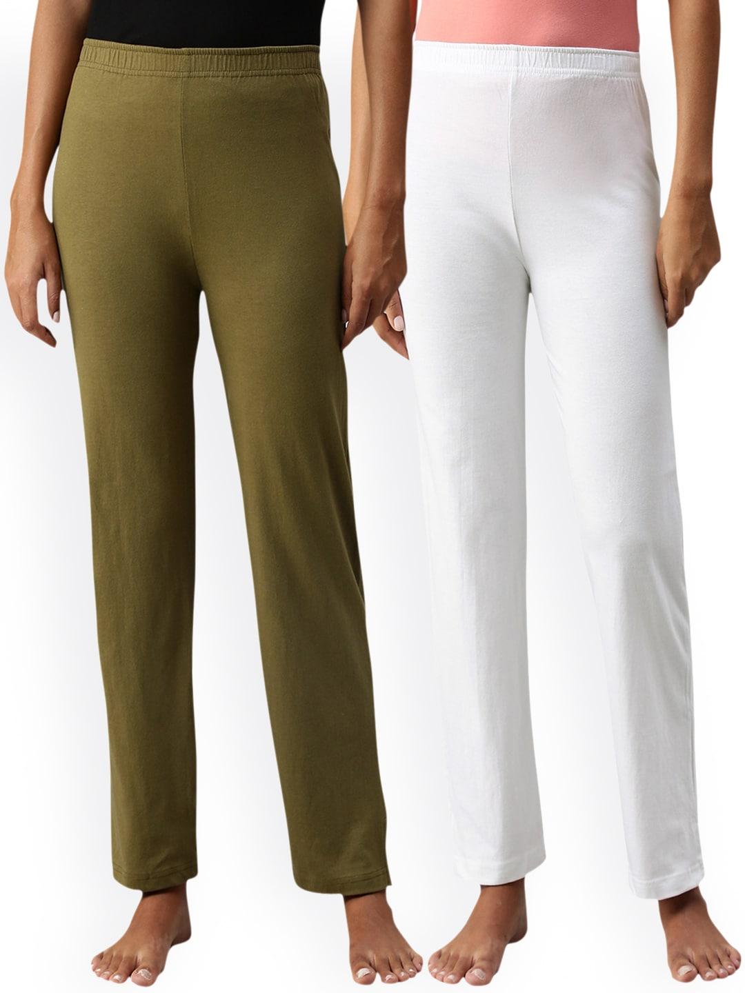 not yet by us women white  olive green pack of 2 solid lounge pants