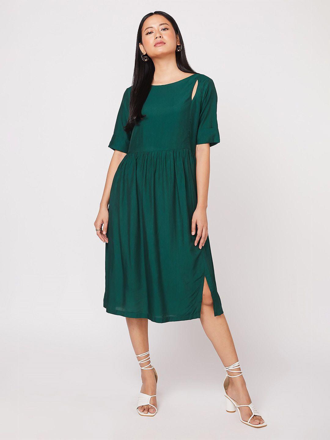 not so pink round neck fit & flare cotton midi dress