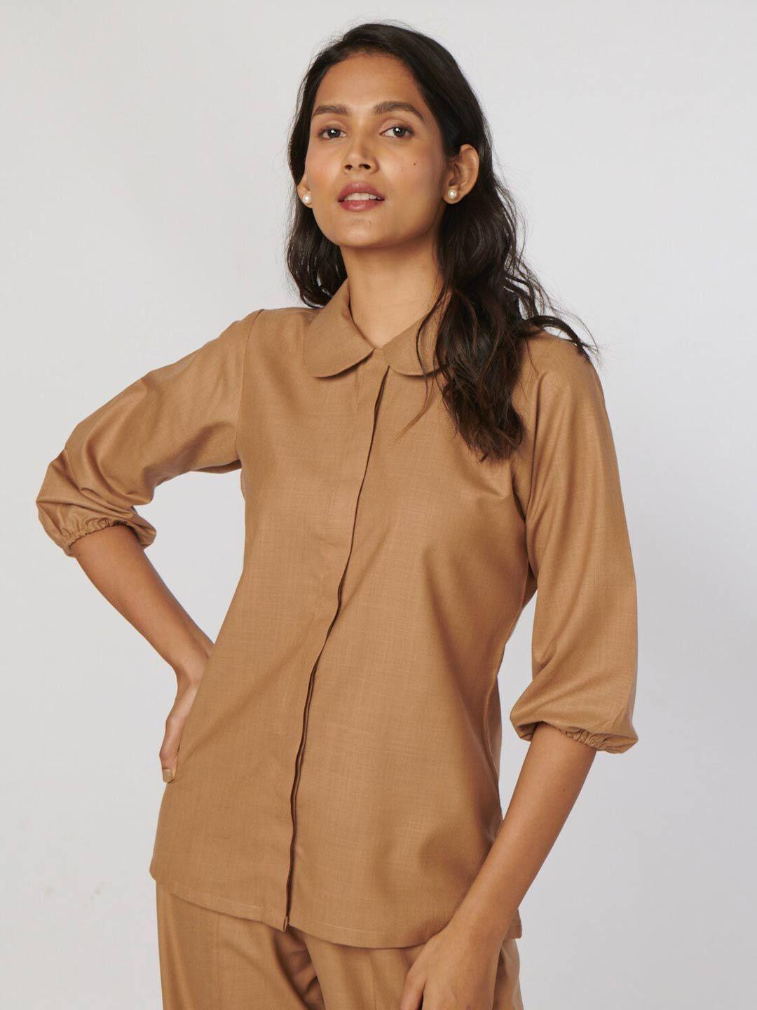 not so pink women camel brown cotton casual shirt