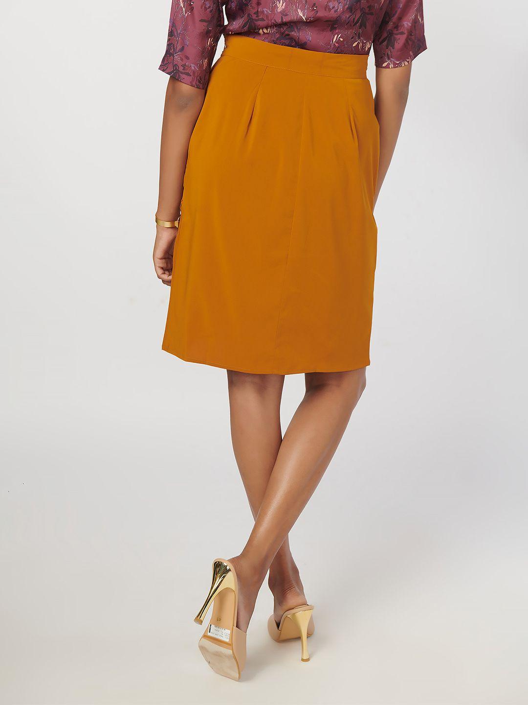 not so pink women mustard yellow solid tulip knee length skirt