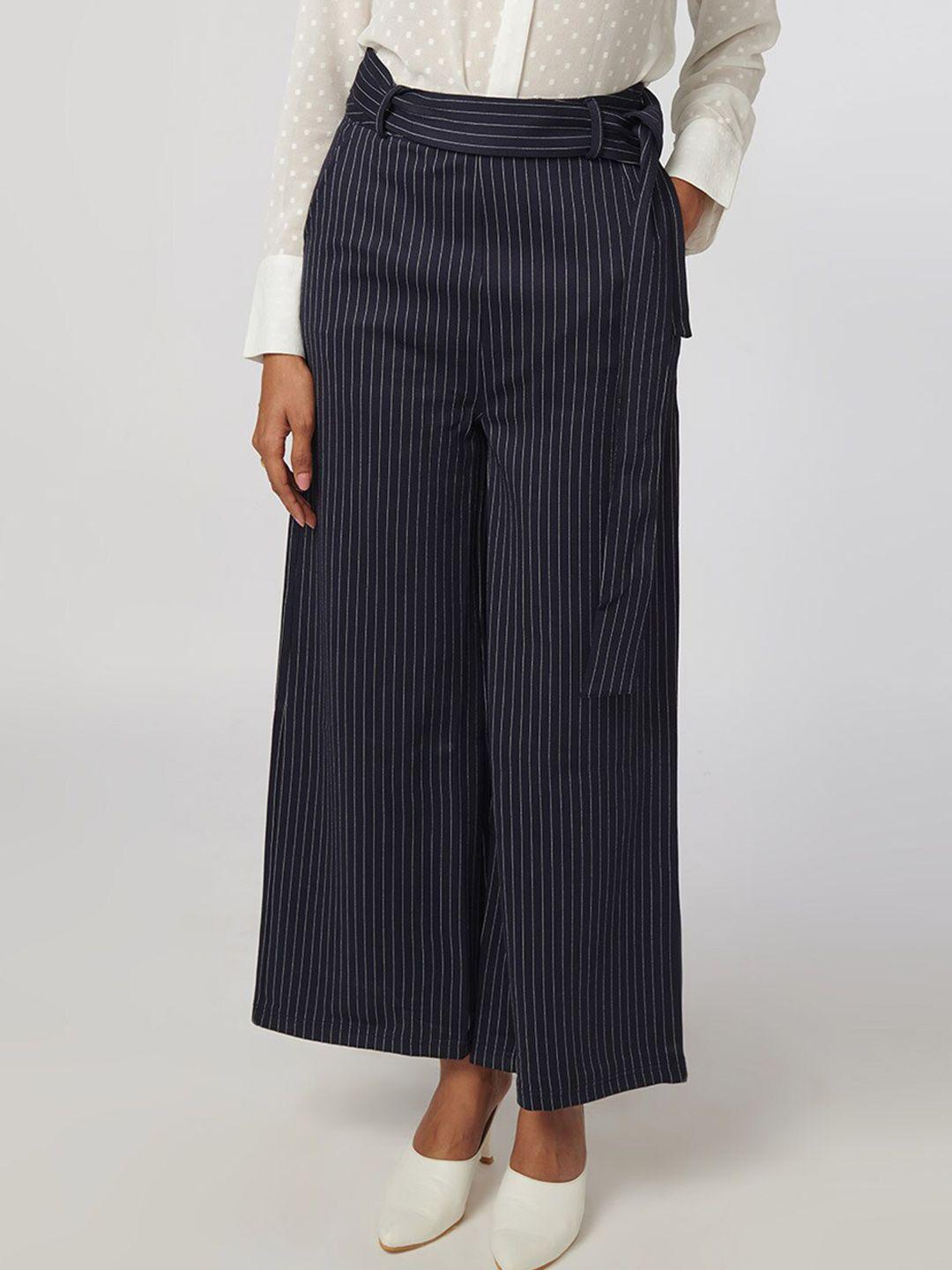 not so pink women navy blue striped trousers