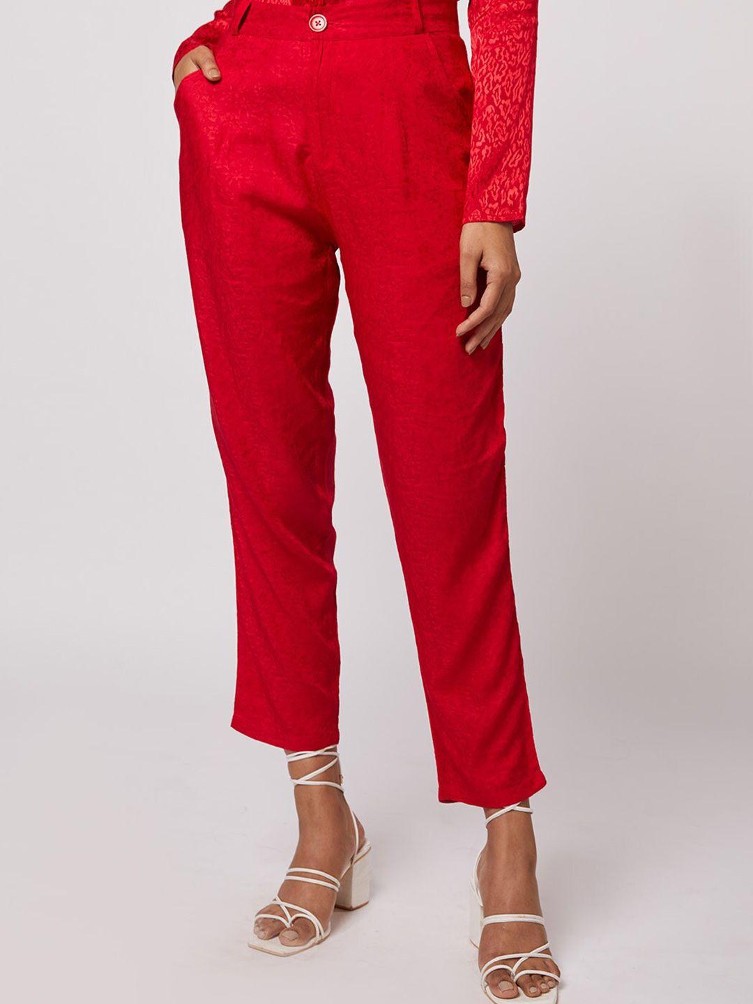 not so pink women red regular fit trousers